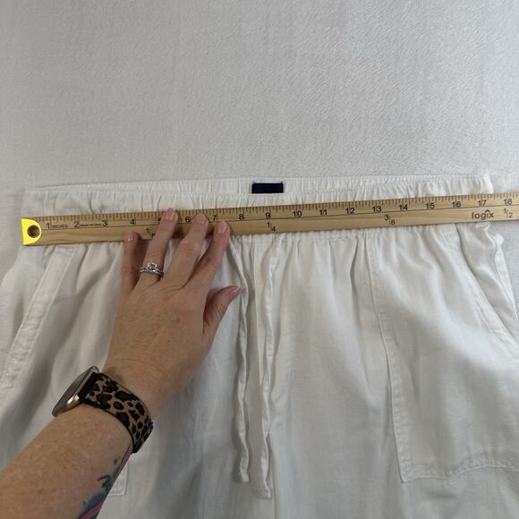 Gap Sz L Drawstring Linen Blend Pants White Pull On Easy Wide Leg Casual Women's - Picture 8 of 13